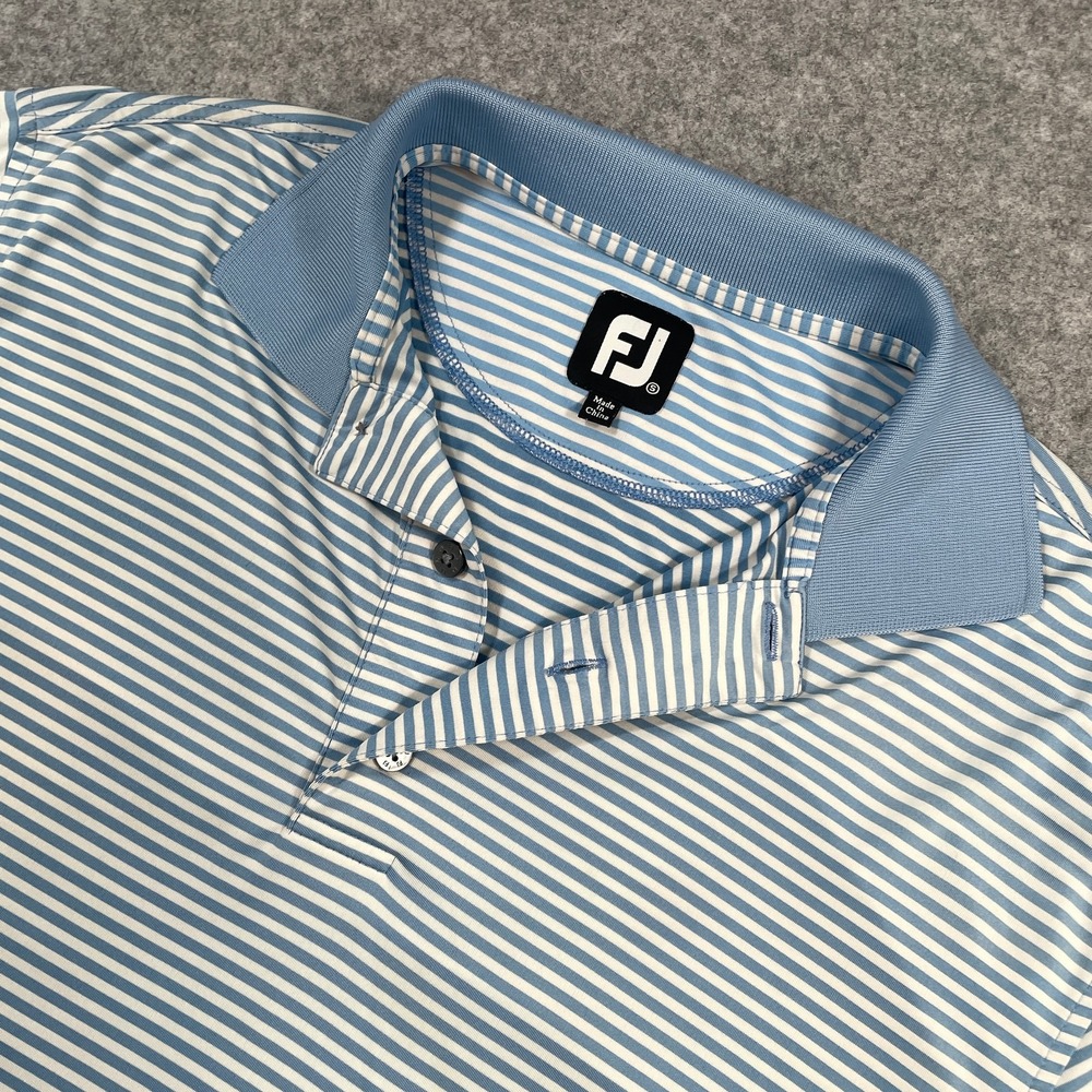 FootJoy Mens Polo Shirt Small Blue Striped Short Sleeve Performance Stretch